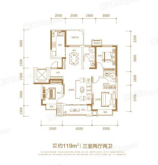 德润天宸A户型 3室2厅2卫1厨