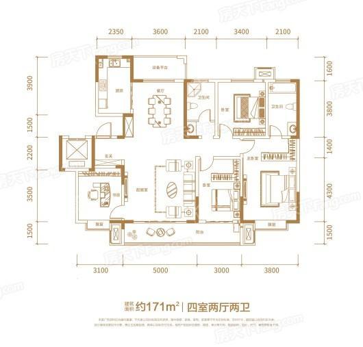 德润天宸D户型 4室2厅2卫1厨