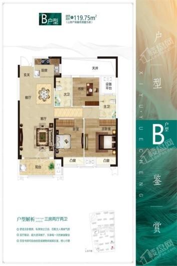 玺宇·悦城国际二期B户型 3室2厅2卫1厨