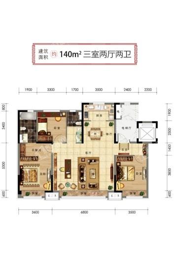 碧桂园江山名筑140平米户型图 3室2厅2卫1厨