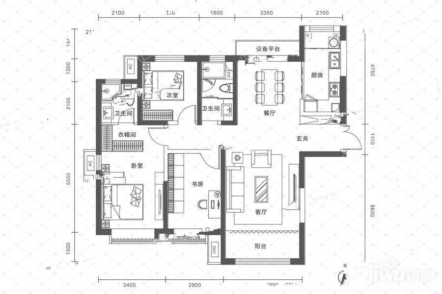 3室2厅2卫约140平米