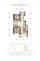 中海世家端户-88平户型 2室2厅1卫1厨