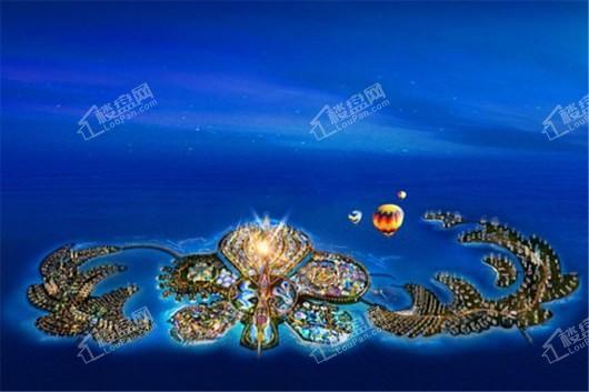 中国海南海花岛夜景鸟瞰图