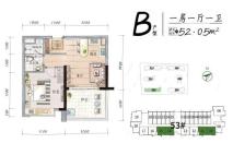 荔园罗拉小镇53幢B型 1室1厅1卫1厨