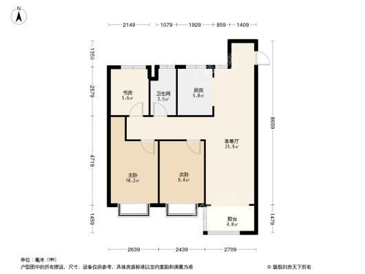 海玥虹桥金茂悦3居室户型图