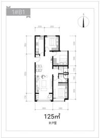 融创财富壹号1#B1户型125平 3室2厅2卫1厨