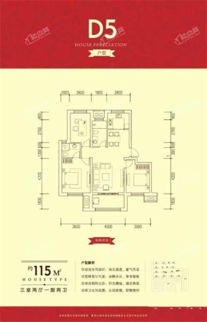 D5户型3室2厅2卫115平