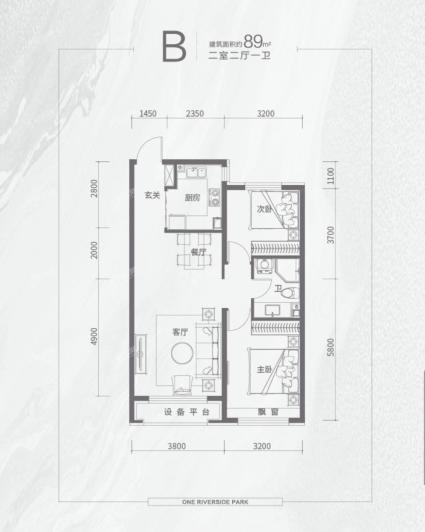 融创观澜壹号建面89平米两室两厅一卫