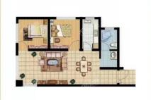 陇悦家园A1户型75.07 2室2厅1卫1厨