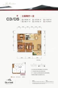 新城投资·翻山和院C3/D5户型 3室2厅1卫1厨