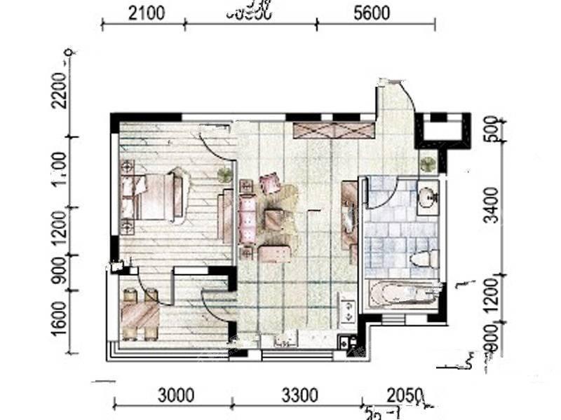 5号楼E户型1室厅1卫58平