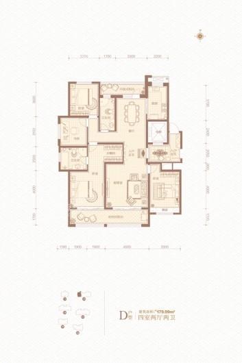 众里景园D户型 4室2厅2卫1厨