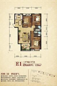 E1户型3室2厅2卫128平