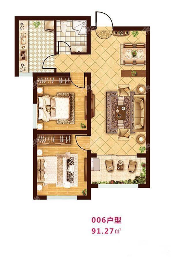 006户型2室2厅1卫91平