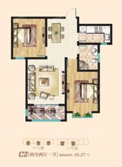 C2户型2室2厅1卫85平