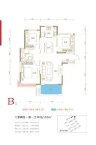 荣民国宾府B1户型 3室2厅1卫1厨