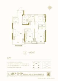 新滨湖孔雀城G1-87平米高层中间户 3室2厅1卫1厨