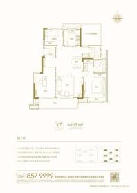 新滨湖孔雀城Y2'-105平米洋房顶退中间户 3室2厅2卫1厨
