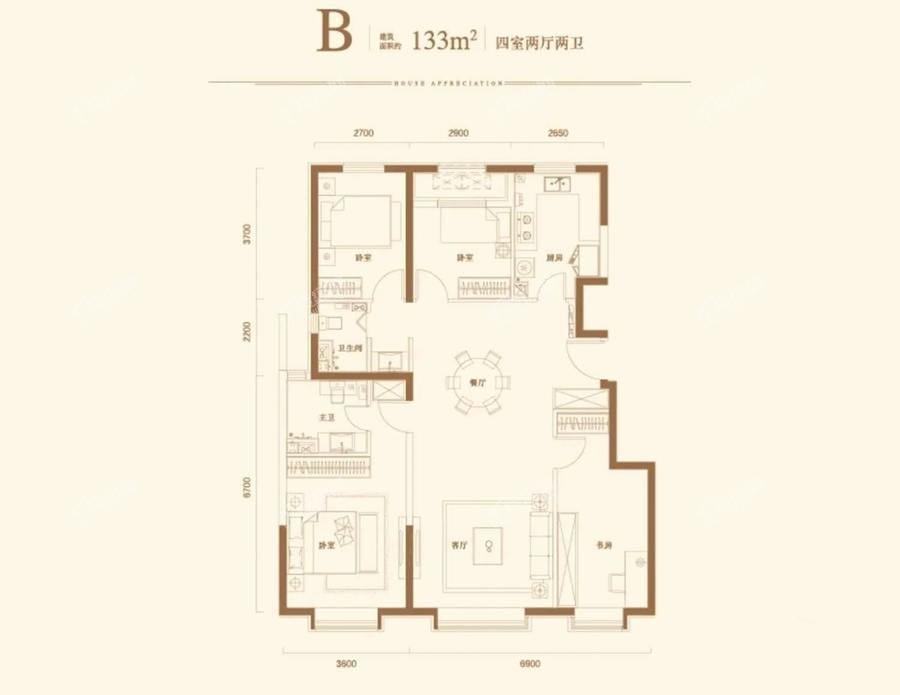 B户型4室2厅2卫133平