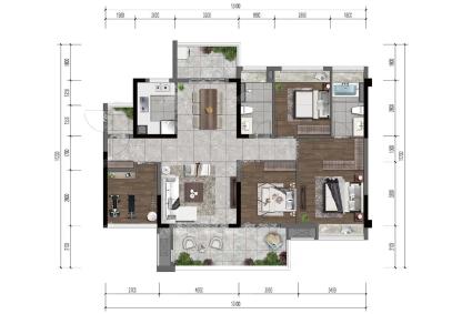 128方A户型， 4室2厅2卫1厨， 建筑面积约128.00平米