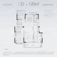 万兴·湖山间D户型 3室2厅2卫1厨