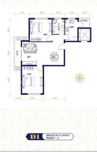 D1户型2室2厅1卫91平