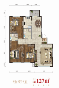 浑河城127平户型 3室2厅2卫1厨
