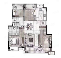118户型， 3室2厅2卫1厨， 建筑面积约118.00平米
