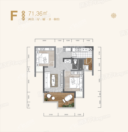 关山樾F 2室1厅1卫1厨