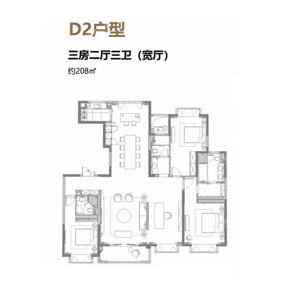 D2户型3室2厅2卫208平