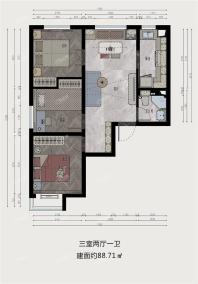 三室两厅一卫88.71㎡