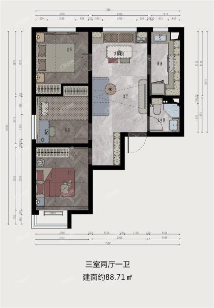 三室两厅一卫88.71㎡