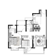 B户型， 3室2厅2卫1厨， 建筑面积约93.00平米
