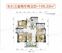 蓝润·置地广场B3-105户型 3室2厅2卫1厨