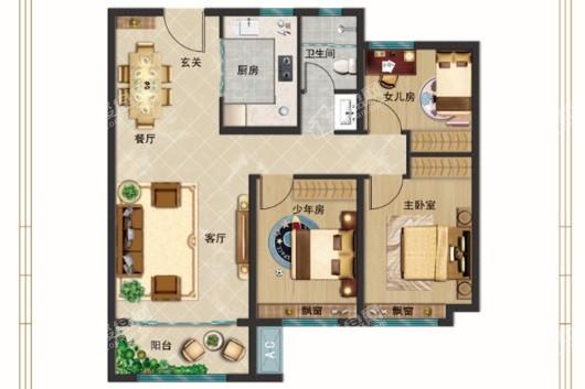 宏宇·尚园HA2户型 3室2厅2卫1厨