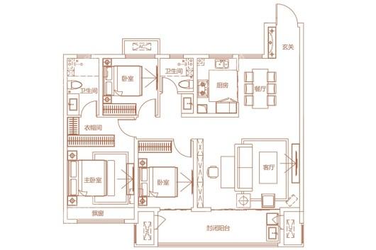 建业神火·新筑高层A户型 3室2厅2卫1厨