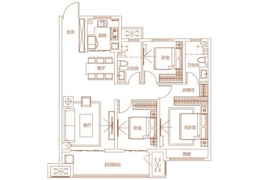 建业神火·新筑高层C户型 3室2厅2卫1厨