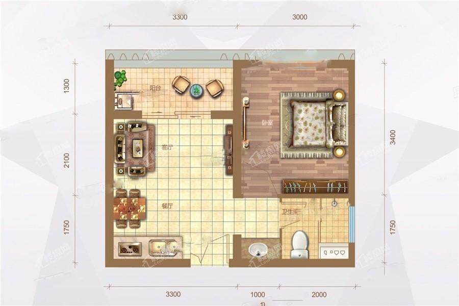 B1户型1房2厅1卫1厨42.03