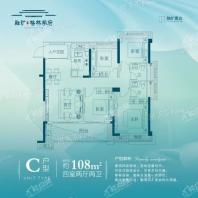 融旷·格林学府一期C户型图108平 4室2厅2卫1厨