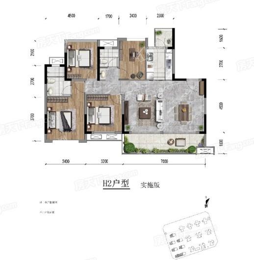 龙光天府玖誉府玖誉府H2户型 4室2厅2卫1厨