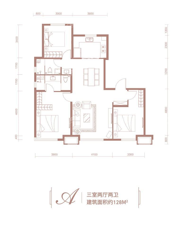 星云雅居-A户型-128平米-三室两厅两卫