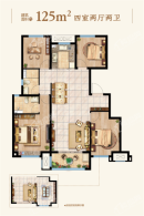 金辉优步悦山125平四室户型 4室2厅2卫1厨