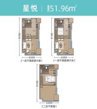  2室1厅1卫 51.96㎡户型