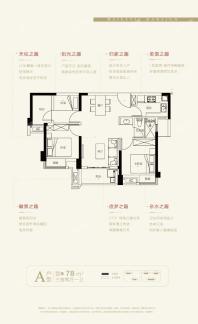 中梁正荣府A户型78㎡三房两厅一卫