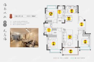 F-1户型 三室二厅二卫 建筑面积约120m²