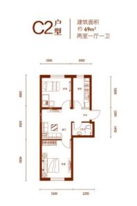 融创公园壹号C2户型 2室1厅1卫1厨