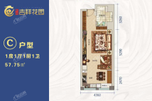 C户型 1房1厅1厨1卫 57.75㎡