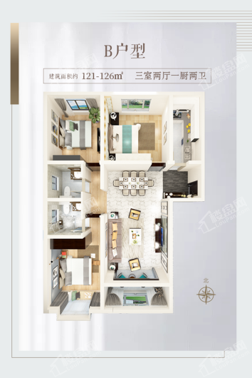 蘭州瑞嶺錦繡家園3室2廳2衛戶型圖-蘭州樓盤網