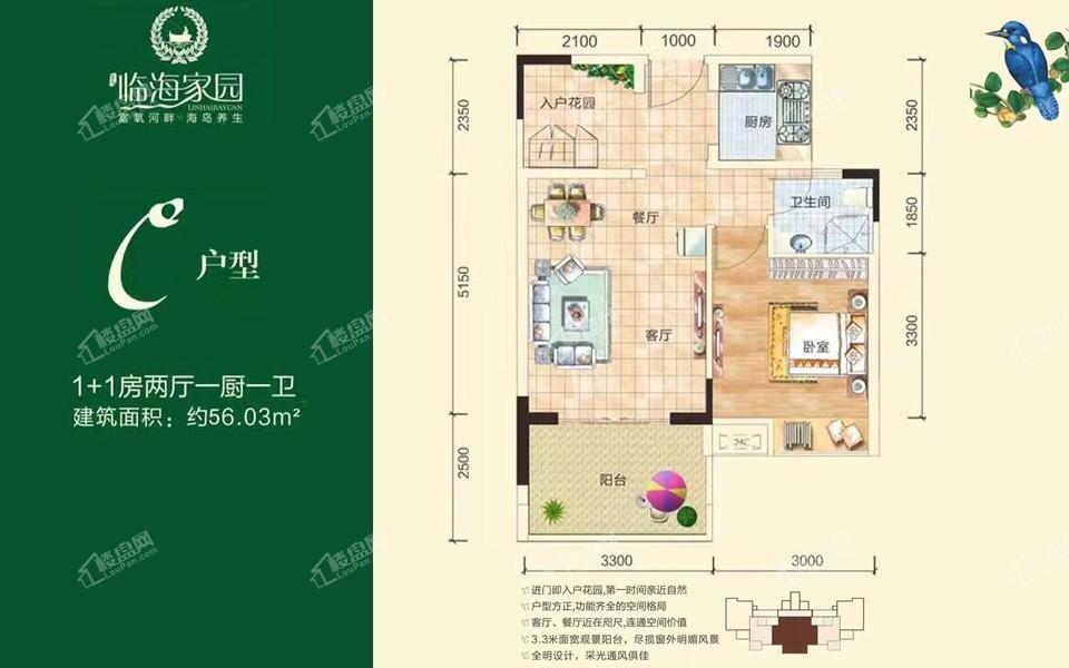 C户型图 1室2厅1卫1厨  建筑面积56.03㎡.jpg