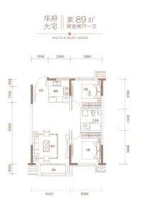 和润广场89平米户型图 2室2厅1卫1厨